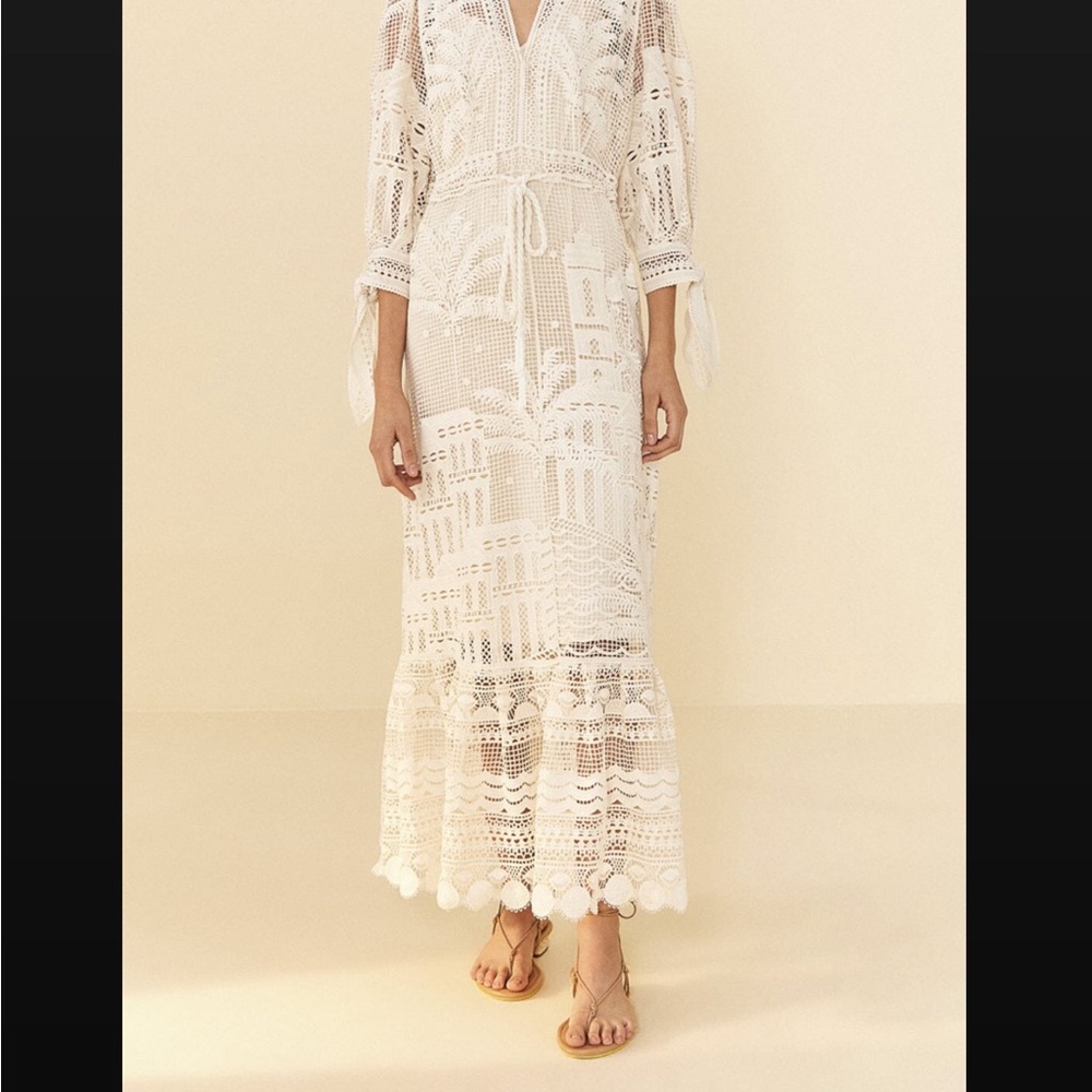 FARM Rio Off-White Morada Boa Guipure Dress - NWT